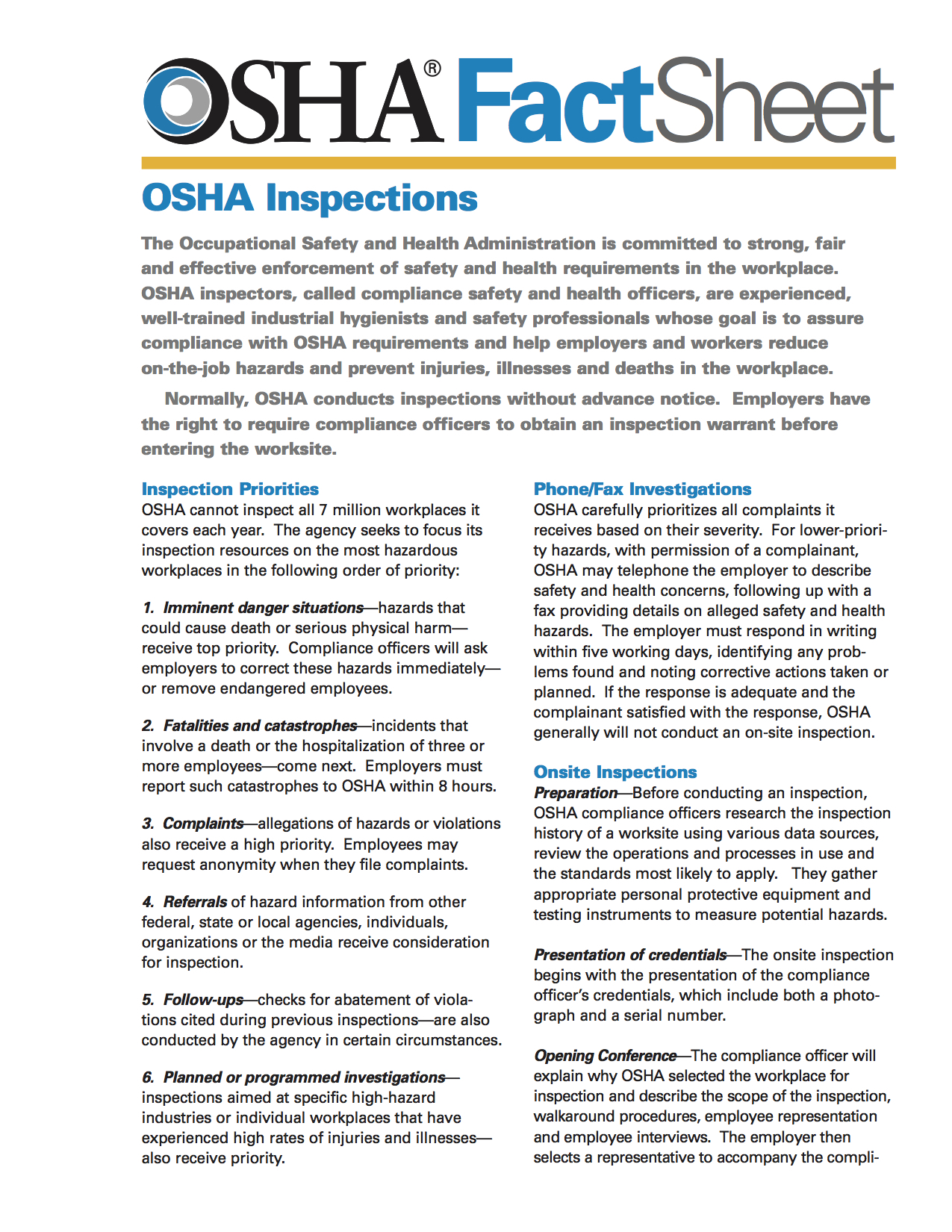 OSHA Inspections - Fact Sheet